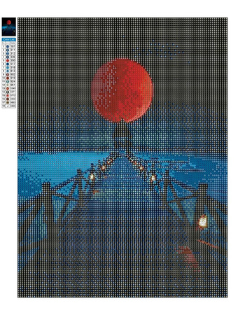 Haft Diamentowy Bez Ramy Widok Na Morze I Czerwony Księżyc 30x40 Mozaika Diamentowa 5D