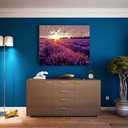 Zachód słońca nad polem lawendy 50x65