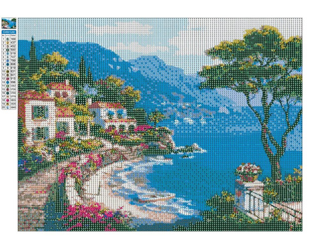 Haft Diamentowy Bez Ramy Grecka Środziemnomorska Zatoka 30x40 Mozaika Diamentowa 5D