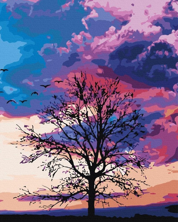 Jesień Na Tle Fioletowego Nieba Malowanie Po Numerach