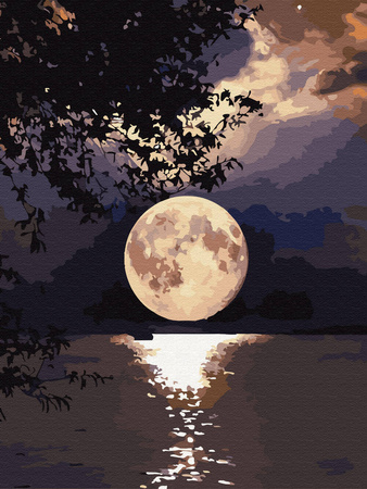 Haft Diamentowy Bez Ramy Księżyc Nad Wodą 30x40 Mozaika Diamentowa 5D
