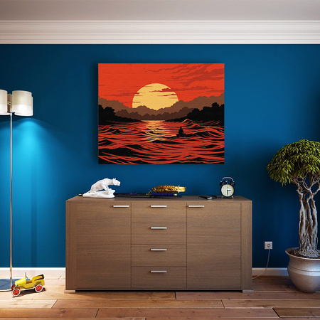 Ognisty zachód słońca nad rzeką