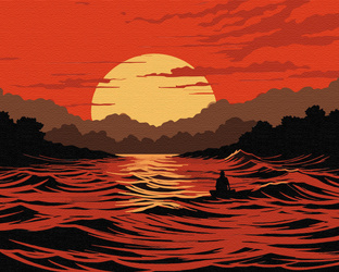 Ognisty zachód słońca nad rzeką