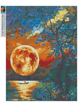 Haft Diamentowy Bez Ramy Księżyc Nad Jeziorem 30x40 Mozaika Diamentowa 5D