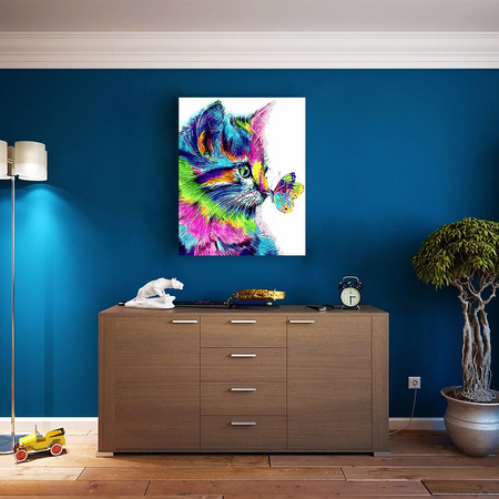 Tęczowy Kot Z Motylem 40x50