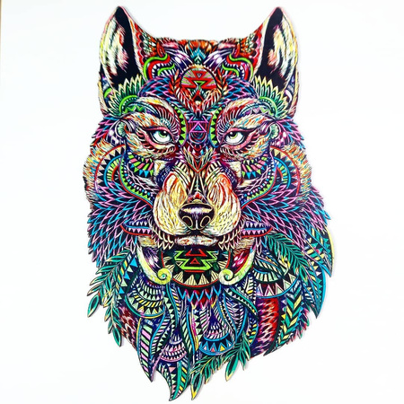 Puzzle Drewniane Dla Dorosłych Na Prezent Wilk Z Elementami Zwierząt 183 el. Rozmiar 450x310 mm