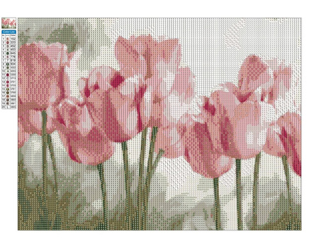 Haft Diamentowy Bez Ramy Różowe Tulipany 30x40 Mozaika Diamentowa 5D