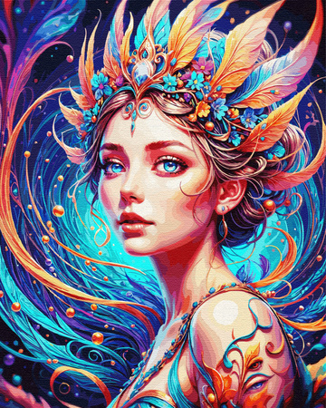 Magiczna bogini z barwnym pióropuszem