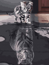 Haft Diamentowy Bez Ramy Wewnętrzna Siła Kot Tygrys 30x40 Mozaika Diamentowa 5D