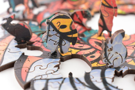 Puzzle Drewniane Na Prezent Tajemniczy Tygrys A4 Z Elementami Zwierząt