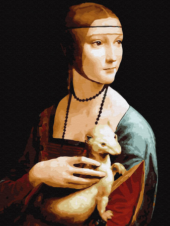 Haft Diamentowy Bez Ramy Dama z gronostajem. Leonardo da Vinci 30x40 Mozaika Diamentowa 5D