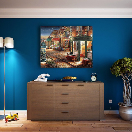 Przytulna ulica ze stolikami kawiarni 40x30cm Diamond Painting Mozaika