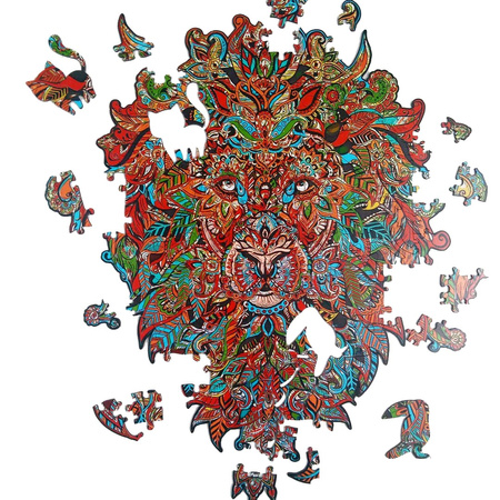 WOOD PUZLE Drewniane Puzzle Lew Z Elementami Zwierząt 127 el. Rozmiar 316x417 mm
