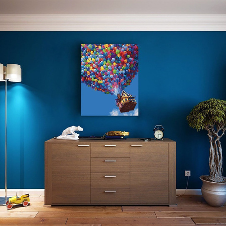 5D Odlot - Latający Dom Na Kolorowych Balonikach Diamond Painting Mozaika 40x30 cm