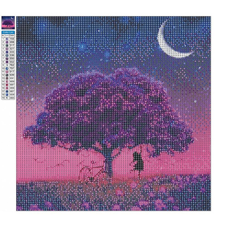 Haft Diamentowy Bez Ramy Fioletowe Drzewo 30x30 Mozaika Diamentowa 5D