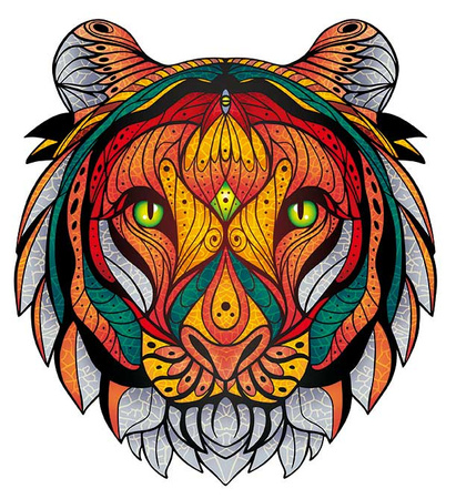 Puzzle Drewniane Na Prezent Tajemniczy Tygrys A4 Z Elementami Zwierząt