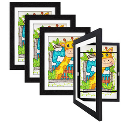 4x Ramka Artystyczna Na Obrazki I Zdjęcia Dla Dzieci Drewniana Otwierana Czarna A4 34x25cm