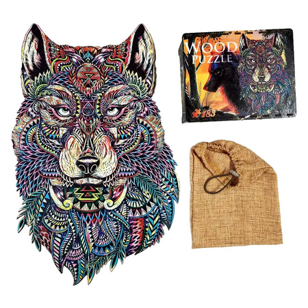 Puzzle Drewniane Dla Dorosłych Na Prezent Wilk Z Elementami Zwierząt 183 el. Rozmiar 450x310 mm