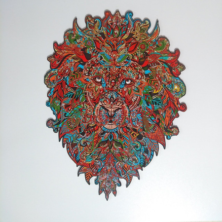 WOOD PUZLE Drewniane Puzzle Lew Z Elementami Zwierząt 127 el. Rozmiar 316x417 mm