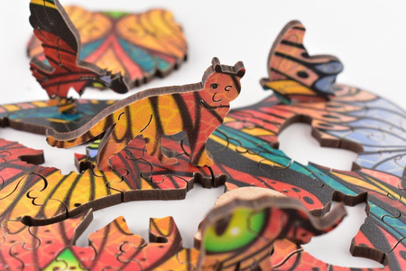 Puzzle Drewniane Na Prezent Tajemniczy Tygrys A4 Z Elementami Zwierząt