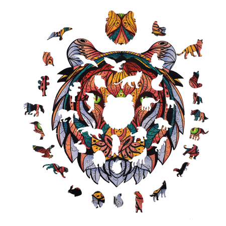 Puzzle Drewniane Na Prezent Tajemniczy Tygrys A4 Z Elementami Zwierząt