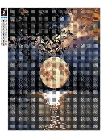Haft Diamentowy Bez Ramy Księżyc Nad Wodą 30x40 Mozaika Diamentowa 5D