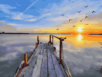 Haft Diamentowy Bez Ramy Zachód słońca nad morzem 30x40 Mozaika Diamentowa 5D