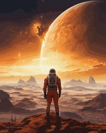 Astronauta spoglądający na obcą planetę