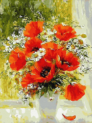 Haft Diamentowy Bez Ramy Maki i stokrotki 30x40 Mozaika Diamentowa 5D