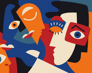 Wielobarwne twarze w stylu kubistycznym