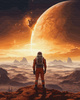 Astronauta spoglądający na obcą planetę