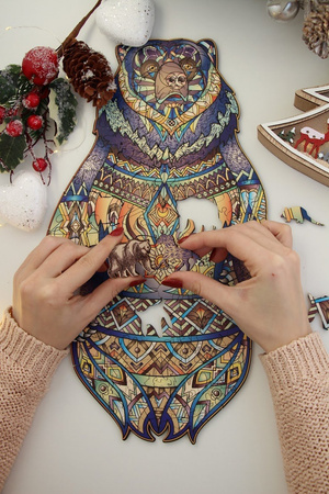 Drewniane Puzzle Spirit of the wood Z Elementami Zwierząt 177 el. 40x24cm