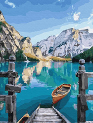 Haft Diamentowy Bez Ramy Łódź nad jeziorem 30x40 Mozaika Diamentowa 5D