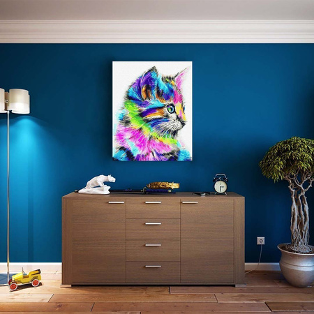 5D Tęczowy Kot Diamond Painting Mozaika 40x30 cm Kwadratowe