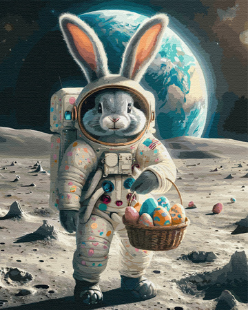 Kosmiczny zając z koszykiem pisanek