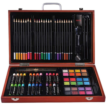 Zestaw Artystyczny Do Malowania 82 szt + Walizka Kredki Farby Pędzle Ołówki