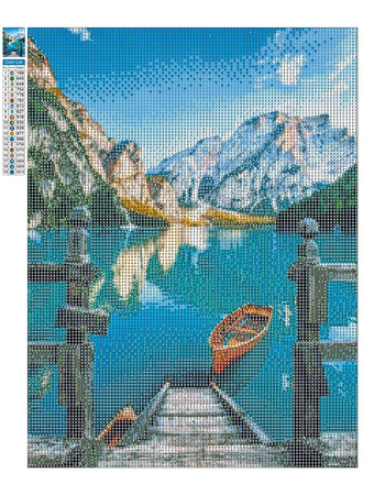 Haft Diamentowy Bez Ramy Łódź nad jeziorem 30x40 Mozaika Diamentowa 5D