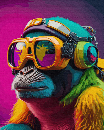 Kolorowa małpa w futurystycznych okularach