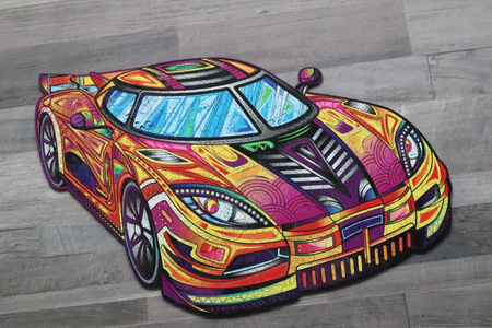 Drewniane Puzzle SAMOCHÓD Z Elementami Zwierząt 230 el. 488х314 mm