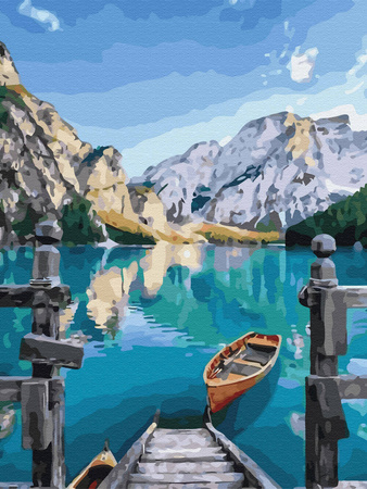 Haft Diamentowy Bez Ramy Łódź nad jeziorem 30x40 Mozaika Diamentowa 5D