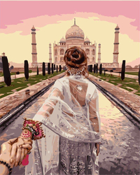 Dziewczyna prowadzi go za rękę - Taj Mahal