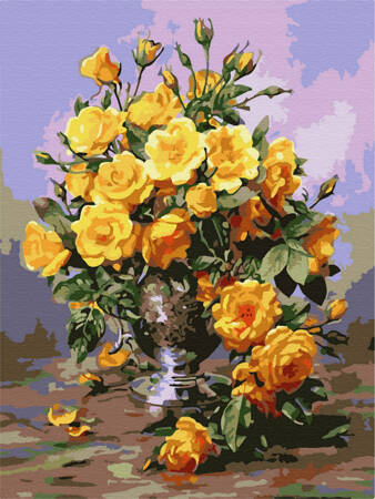 Haft Diamentowy Bez Ramy Piękne żółte róże 30x40 Mozaika Diamentowa 5D