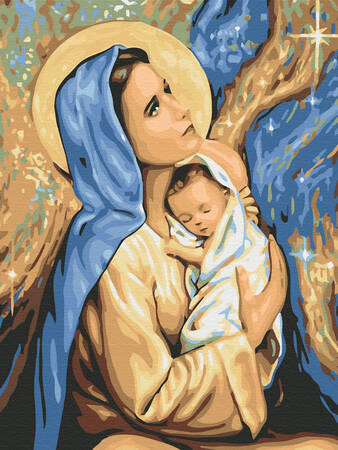 Haft Diamentowy Bez Ramy Święta Maryja Boże Narodzenie 30x40 Mozaika Diamentowa 5D