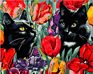 Koty w tulipanach Malowanie Po Numerach