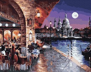 Wieczorna kawiarnia w Wenecji Malowanie po Numerach
